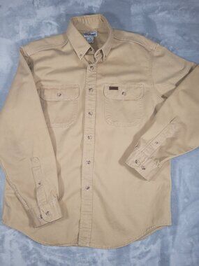 Carhartt Shirt Men Sz M Khaki Thick Work Wear Long Sleeve Outdoor Tan Ranch Nice